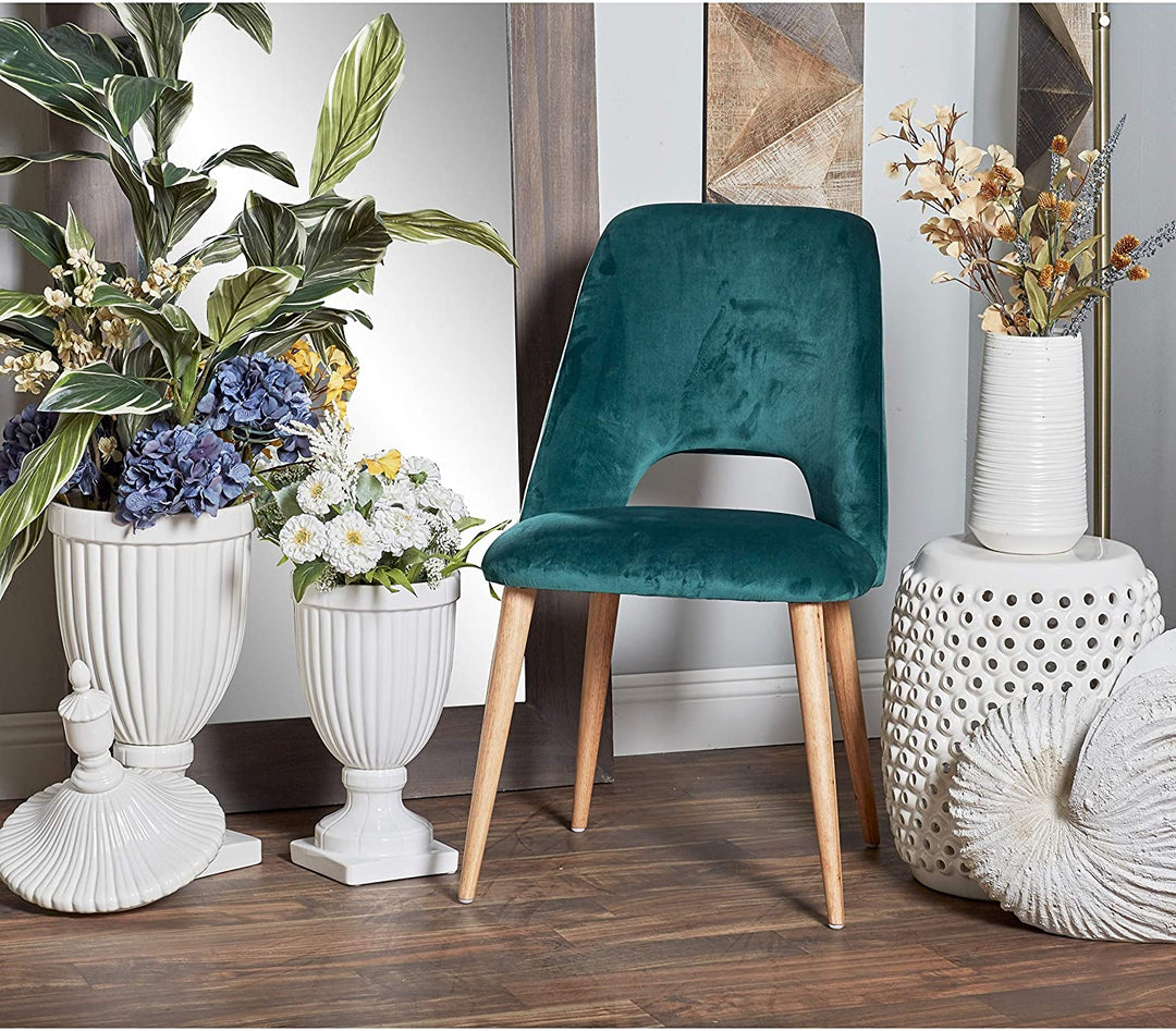 Modern Green Wood Fabric Cushioned Dining Chair Contemporary