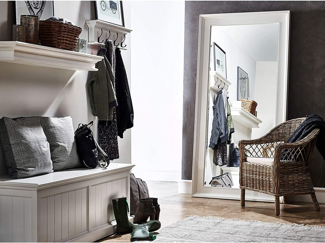 White Mahogany 4 Hook Coat Rack Modern Contemporary Nautical Coastal Brass MDF