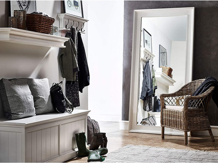 White Mahogany 4 Hook Coat Rack Modern Contemporary Nautical Coastal Brass MDF