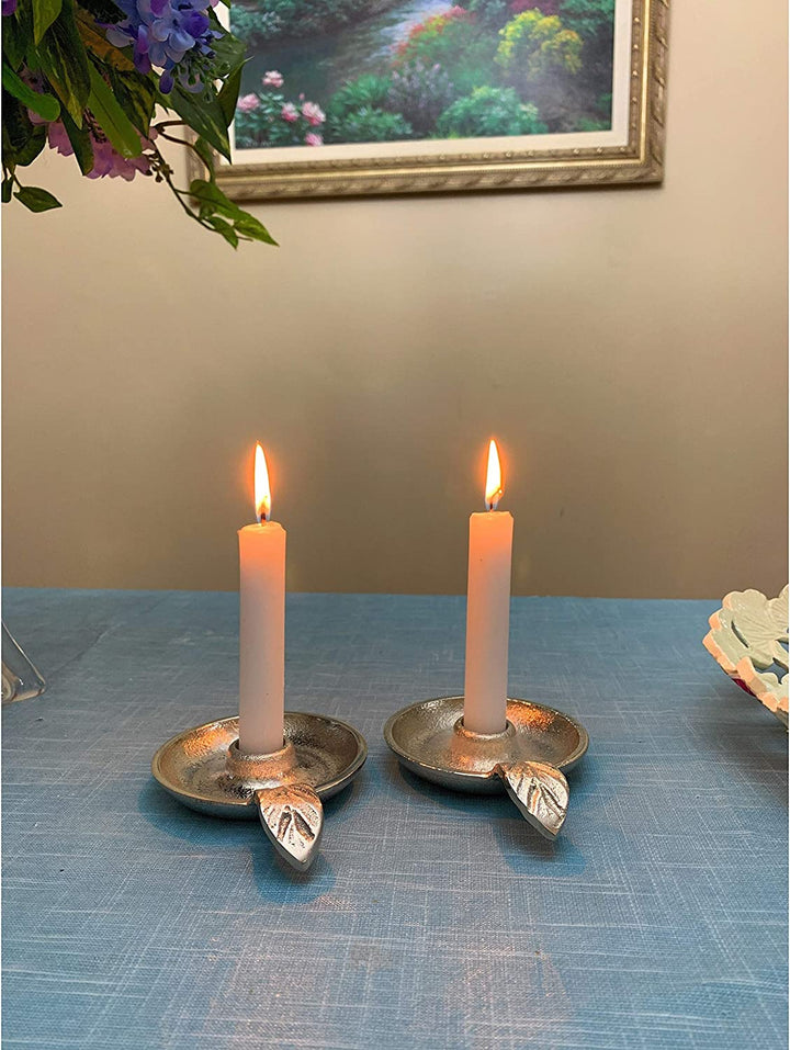 Taper Candlestick Holder Dish Set 2(Silver Rustic) Silver Mid Century Modern Antique Handmade - Diamond Home USA