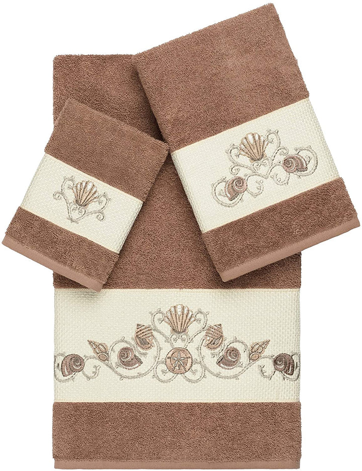 Turkish Cotton Shells Embroidered Latte Brown 3 Piece