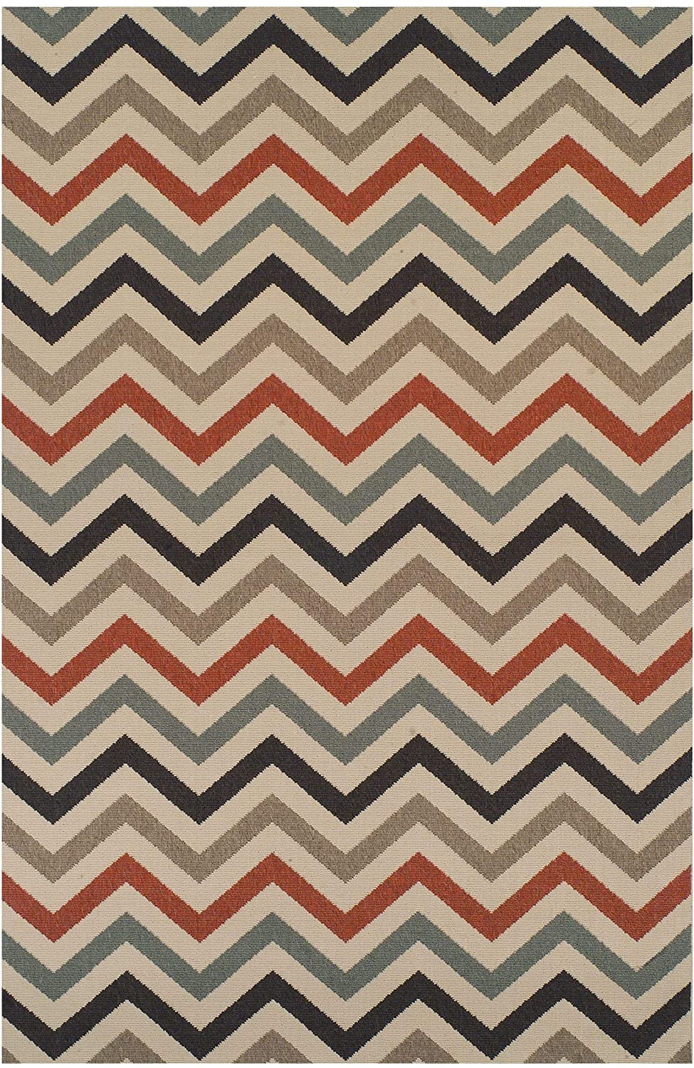 Designer Chevron Indoor/Outdoor Area Rug Collection (5' X 8') Ivory 5' 8' Modern Contemporary Patterned Rectangle Polypropylene Contains Latex