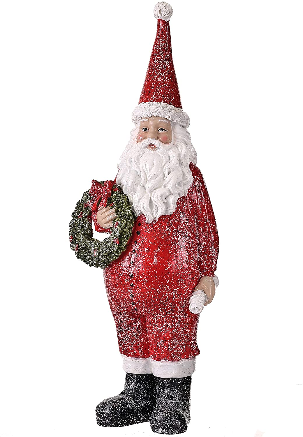 14" Resin Santa Night Clothes W/Wreath Red Polyresin - Diamond Home USA
