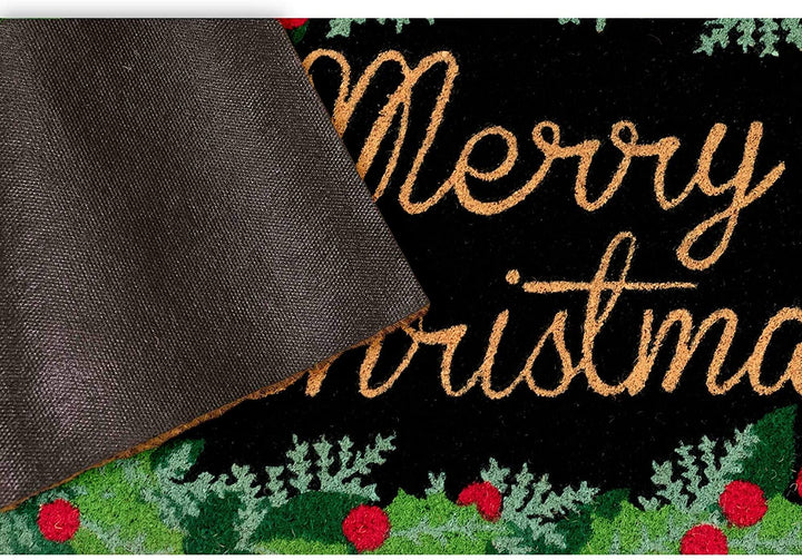 Merry Christmas Outdoor Mat Black 18"x30" Novelty Rectangle L Fiber All Weather - Diamond Home USA