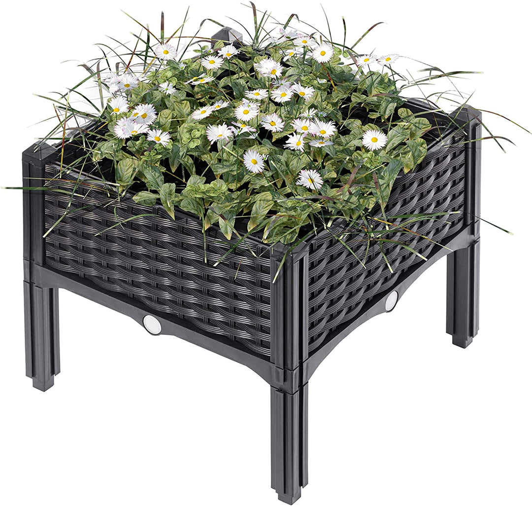 Rattan Raised Garden Bed Flower Planter Brown Square Plastic