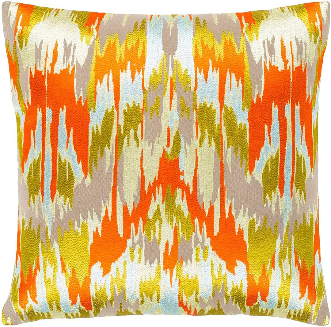 Orange Lime Embroidered Ikat Throw Pillow Cover (18" X