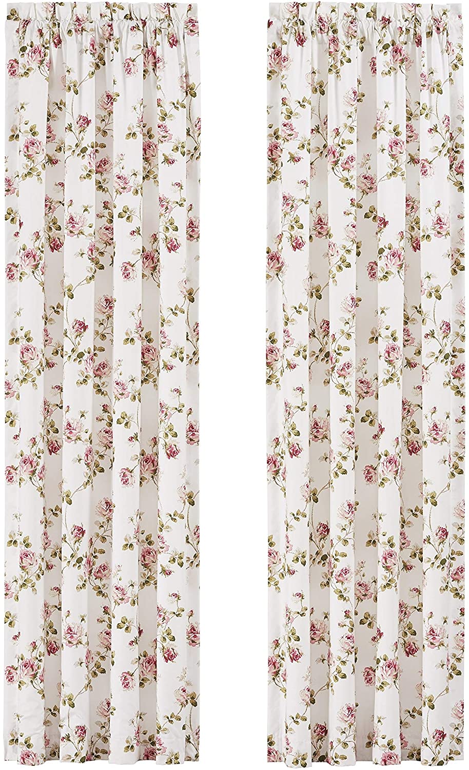 Rosemary Country Chic Floral 84 Inch Window Panel Pair Pink Farmhouse Shabby Polyester Includes Tiebacks - Diamond Home USA