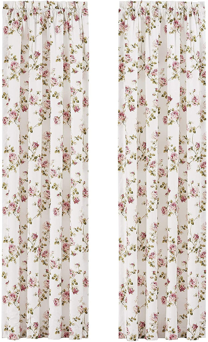 Rosemary Country Chic Floral 84 Inch Window Panel Pair Pink Farmhouse Shabby Polyester Includes Tiebacks - Diamond Home USA
