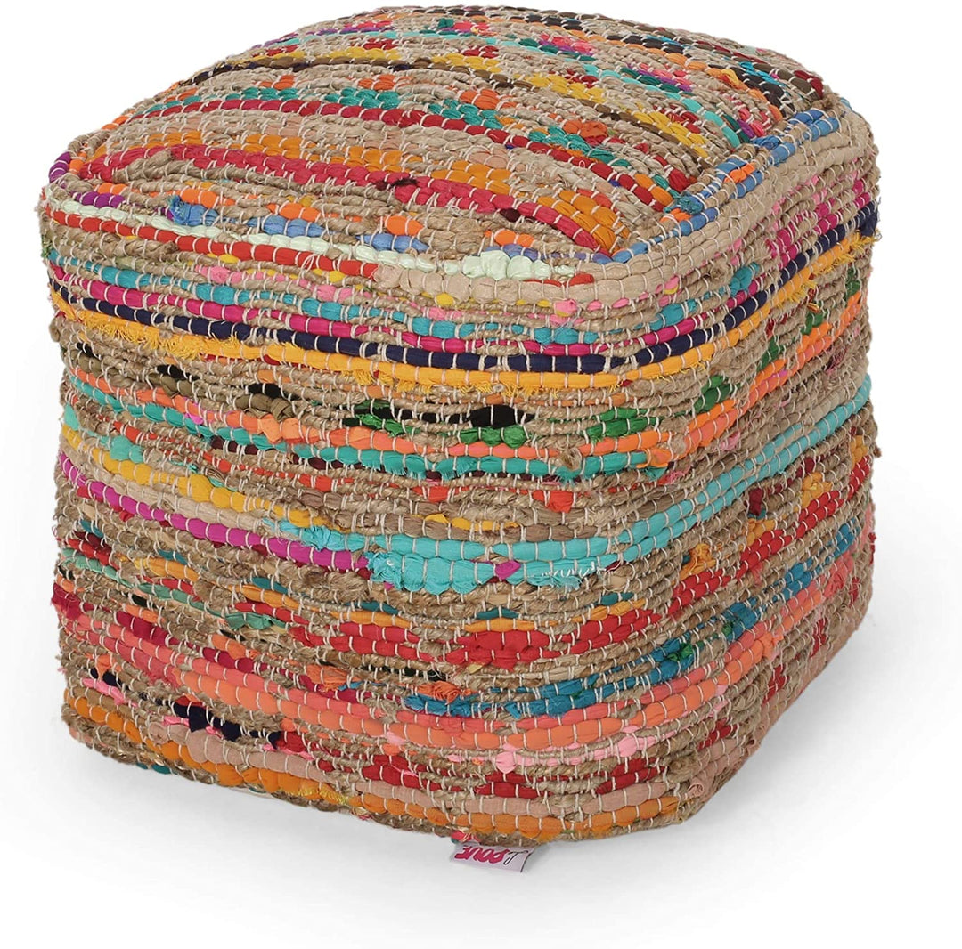 Handcrafted Boho Fabric Cube Pouf Color Geometric Modern