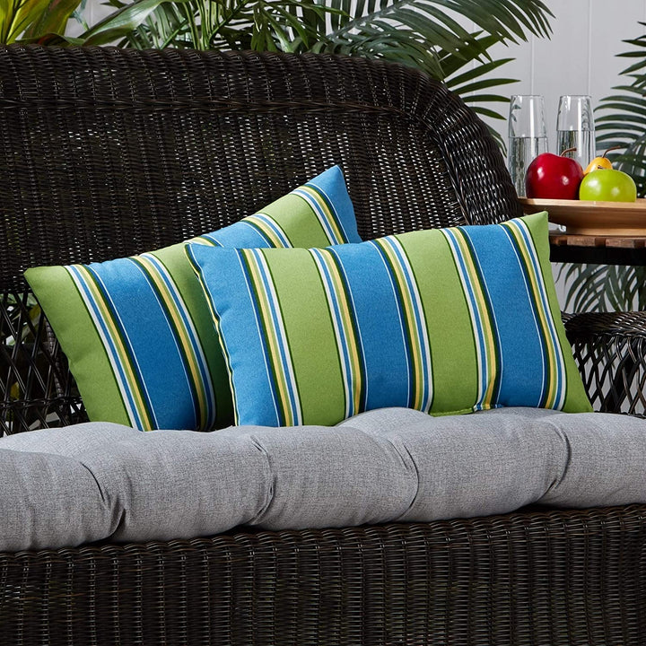 Stripe 19x12 inch Outdoor Lumbar Pillows (Set 2) by Blue