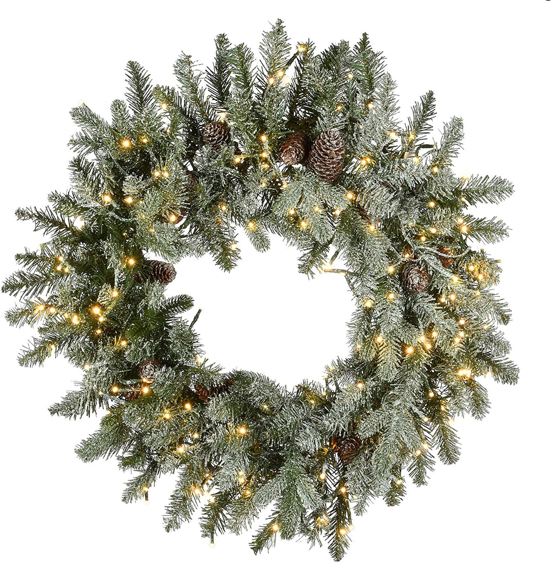 24" Snowy Spruce Wreath Dual Color ed Cosmic ights Green