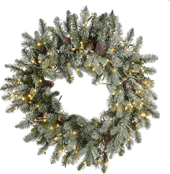 24" Snowy Spruce Wreath Dual Color ed Cosmic ights Green