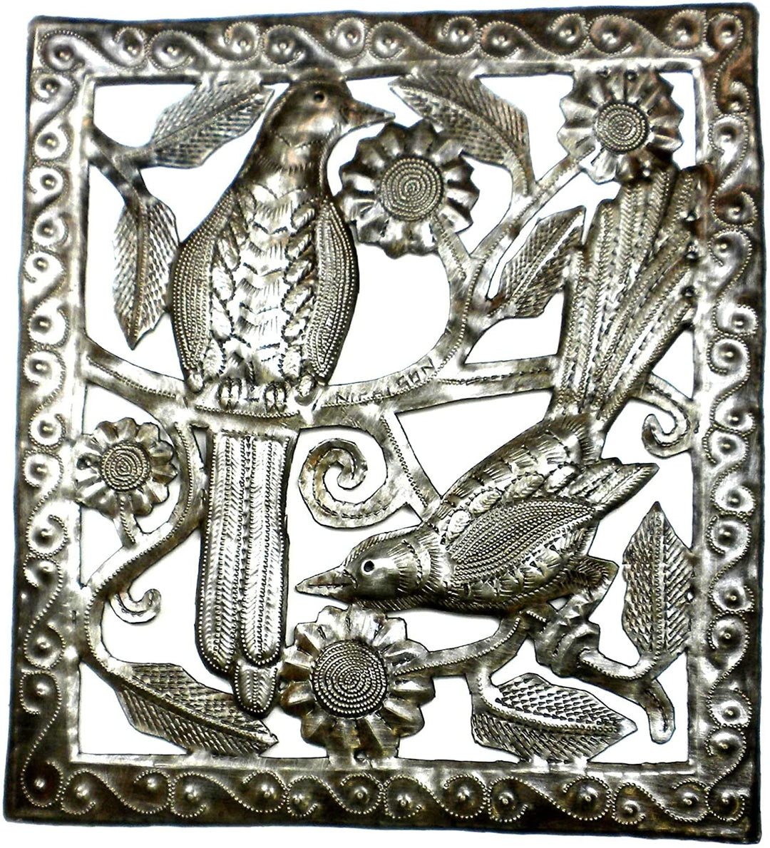 Handmade Two Birds Metal Wall Art (Haiti) Grey