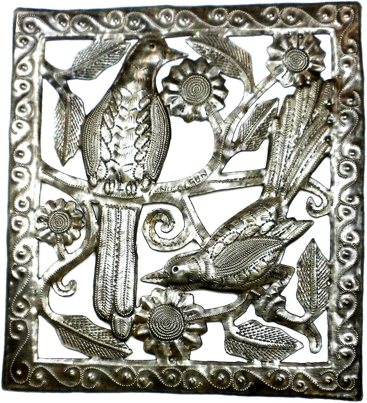Handmade Two Birds Metal Wall Art (Haiti) Grey