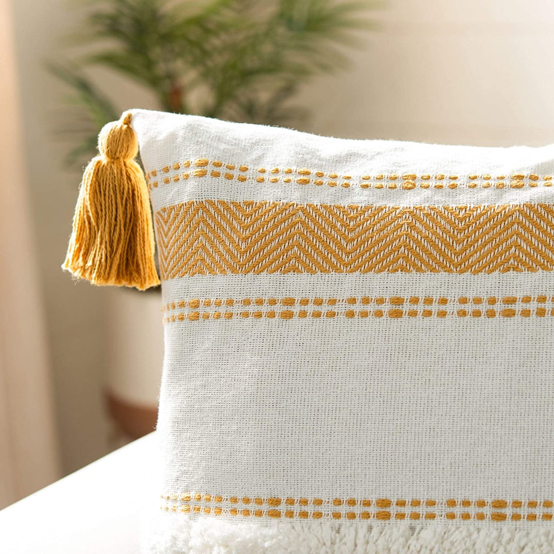 20" Pillow Beige Yellow Stripe Modern Contemporary Cotton Single - Diamond Home USA