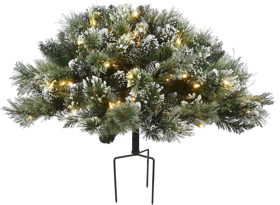 36" Glittery Bristle Pine Urn Filler Green Led