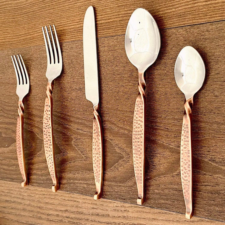 Antique Hammered Twisted Urban 20 Pcs Flatware Set Farmhouse Stainless Steel - Diamond Home USA