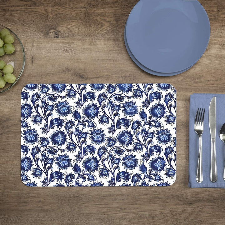 Wipe Clean Placemats Set 4 Shades Blue Color Rectangle Plastic - Diamond Home USA