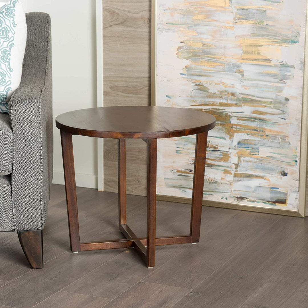 MISC Round Acacia Wood End Table by Brown Traditional Mahogany Finish Solid