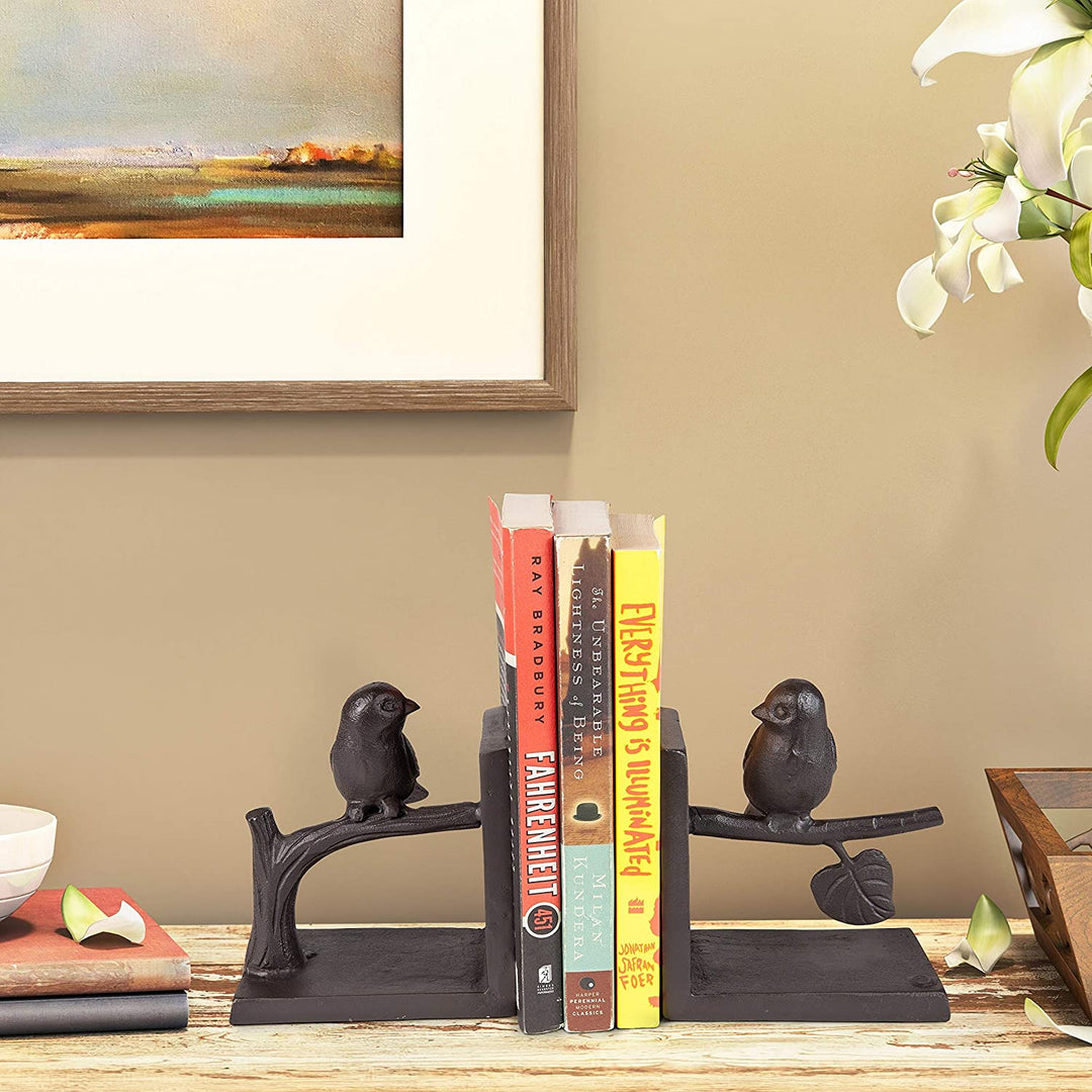 Birds Branch Cast Iron Bookend Set Brown Matte