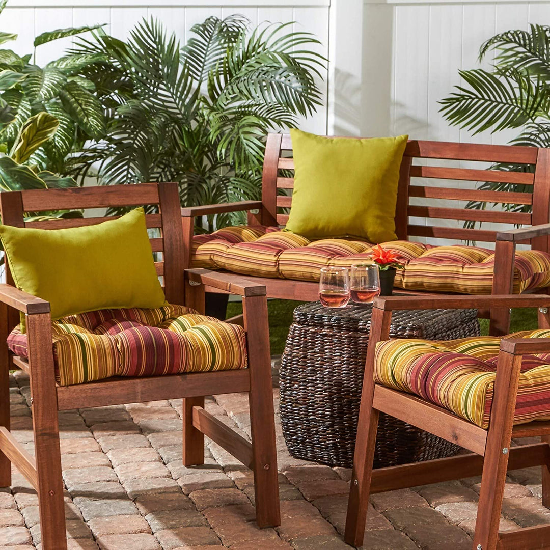 MISC 18 inch X 51 inch Outdoor Stripe Bench Cushion by Red Yellow Striped Traditional Transitional Polyester Fade Resistant Uv Water