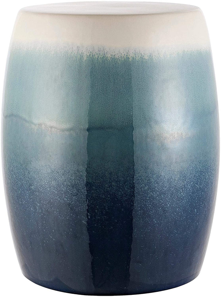 Ombre Ceramic Decorative Garden Stool Blue White Modern Contemporary Glossy