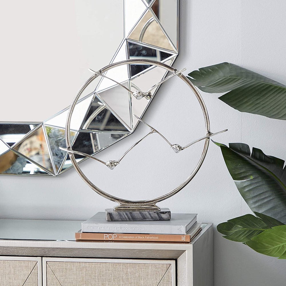 Bird Sculpture Silver Finish W Dark Marble Base 19 X 5 18round - Diamond Home USA