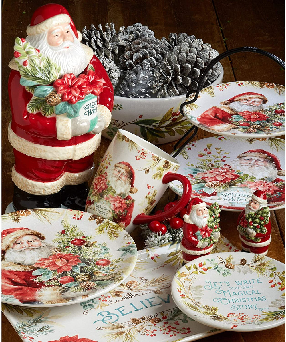 Christmas Story 11 inch Dinner Plates (Set 4) Green Color Red Floral Casual Modern Contemporary Round 4 Piece Dishwasher Safe Microwave - Diamond Home USA