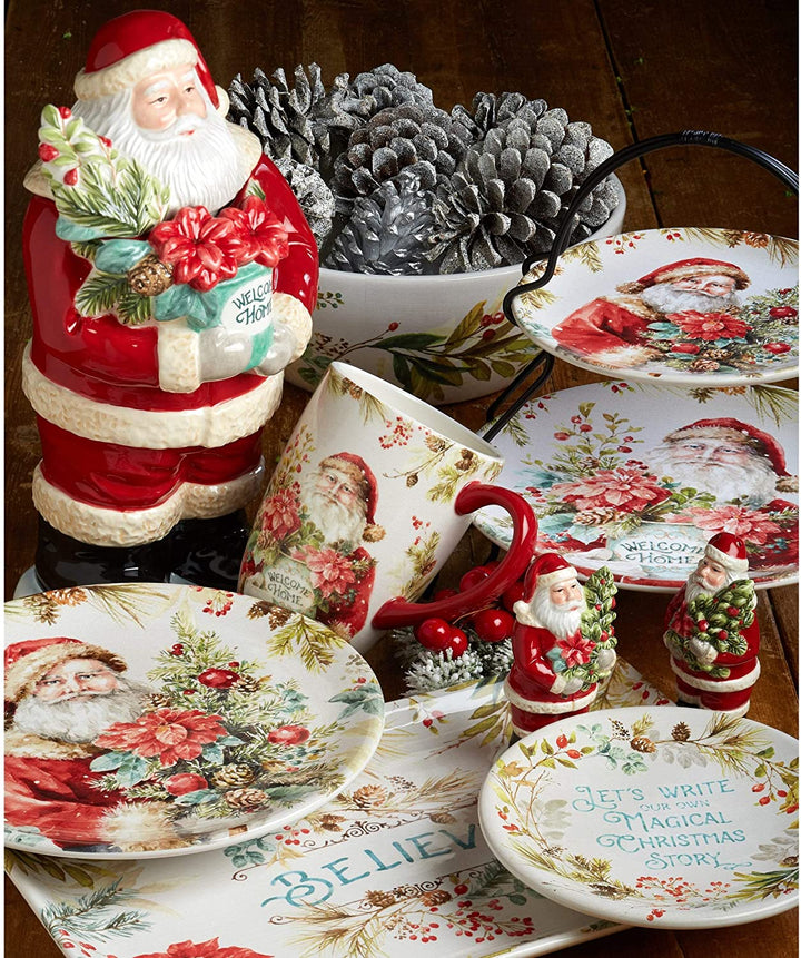 Christmas Story 11 inch Dinner Plates (Set 4) Green Color Red Floral Casual Modern Contemporary Round 4 Piece Dishwasher Safe Microwave - Diamond Home USA