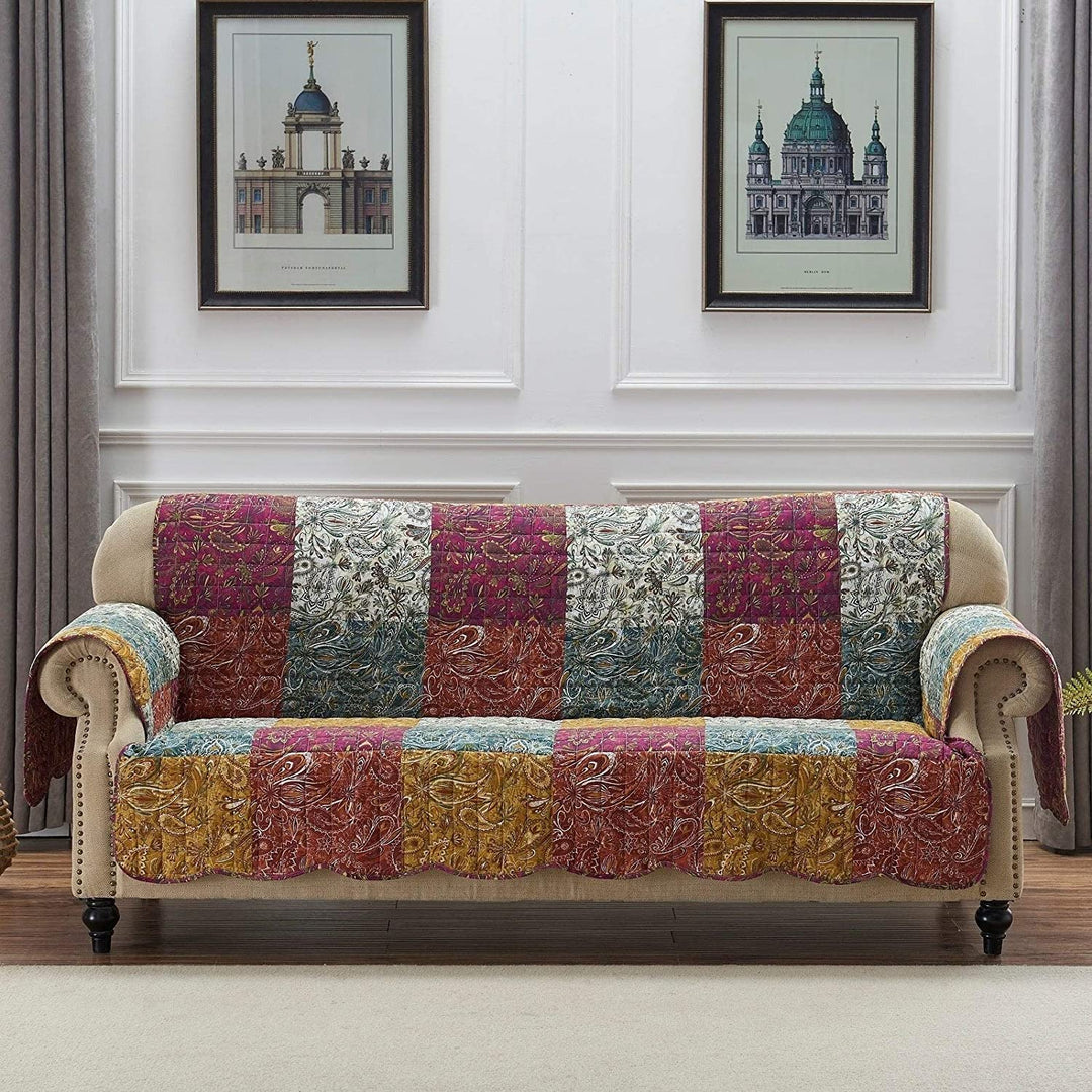 Spice Color Paisley Sofa Protector Grey Orange White