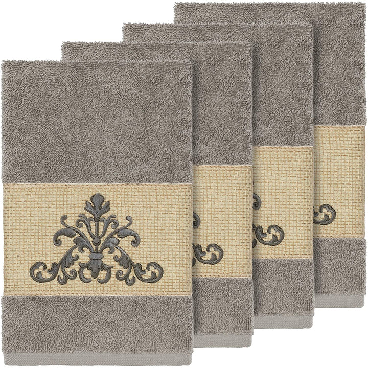 Grey Turkish Cotton Scrollwork Embroidered Hand Towels