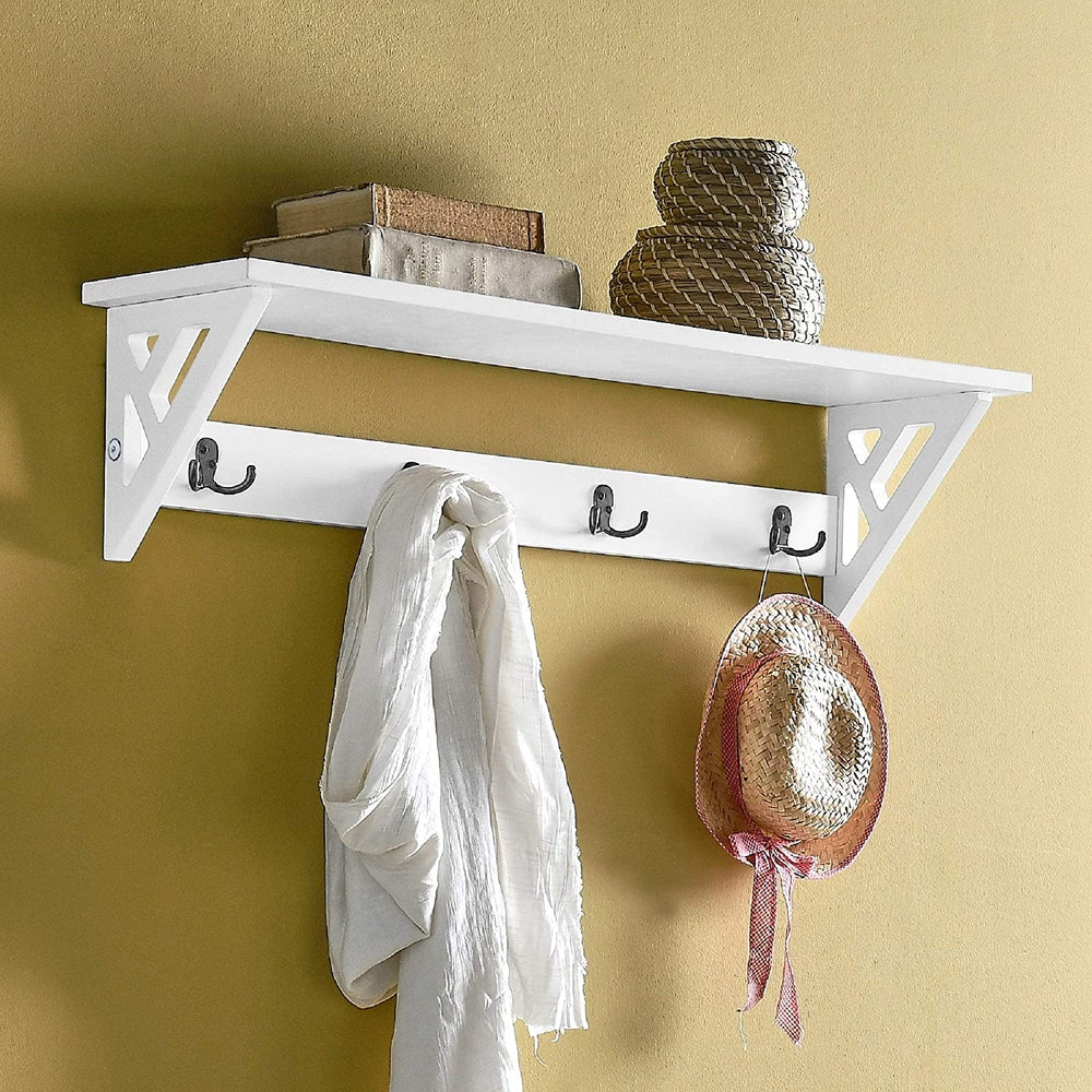 MISC Apple 36 inch Wide Coat Hook Shelf White Farmhouse Transitional Wood Storage