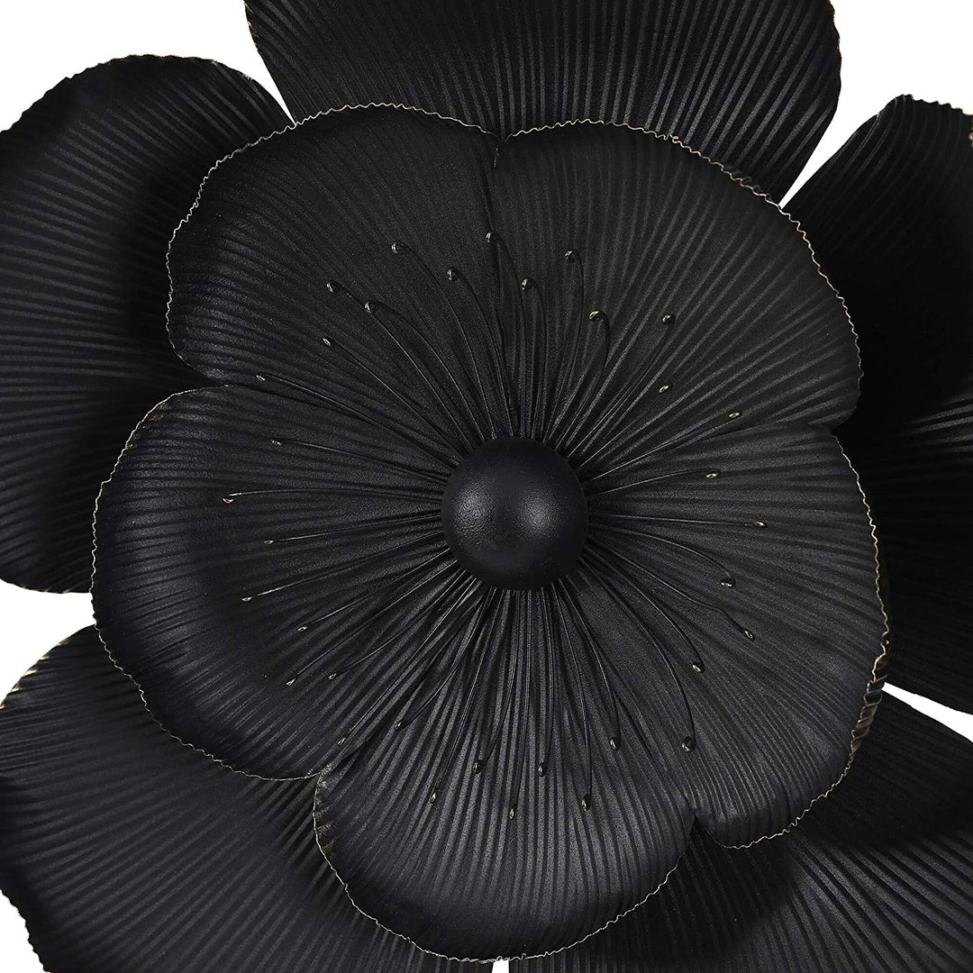 3 Piece Black Metal Flowers Wall Modern Contemporary Includes Hardware - Diamond Home USA