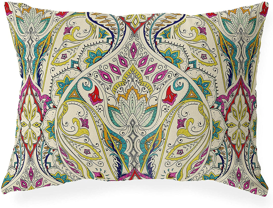 Ivory Lumbar Pillow Ivory Geometric Global Polyester