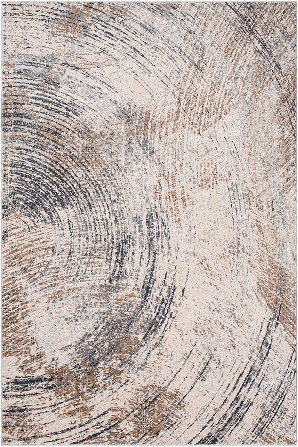 Grey Modern Area Rug 5'3" X 7'3" Brown Ivory Abstract Contemporary Rectangle Polypropylene Synthetic Latex Free Pet Friendly Stain Resistant