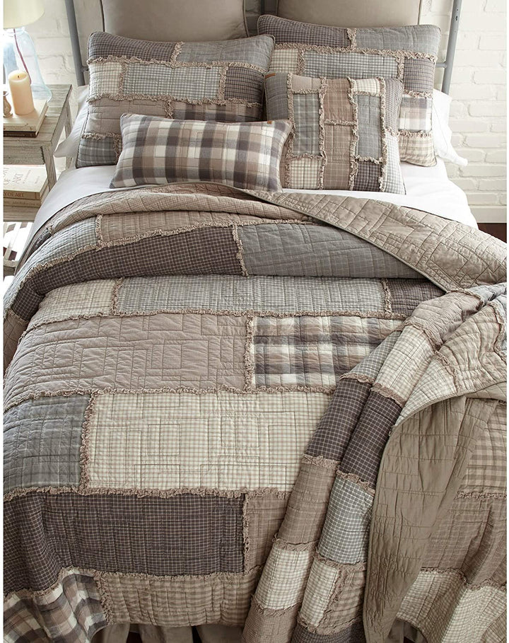 Cobblestone Decorative Pillow Grey Patchwork Farmhouse Cotton Removable Cover - Diamond Home USA
