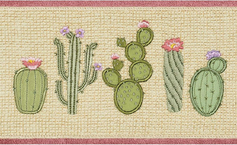 Turkish Cotton Cactus Embroidered Tea Rose 2 Piece Bath Towel Set Pink Botanical Terry Cloth - Diamond Home USA