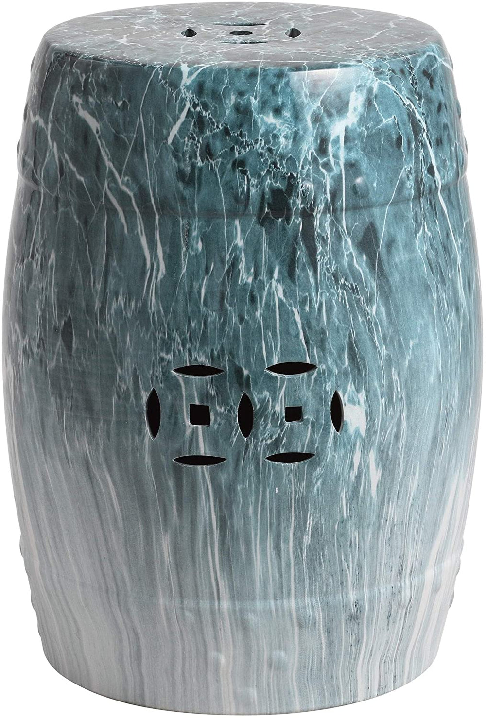 18 inch Marble Indoor/Outdoor Decorative Garden Stool Blue Modern Contemporary Transitional Ceramic Glossy Handmade - Diamond Home USA