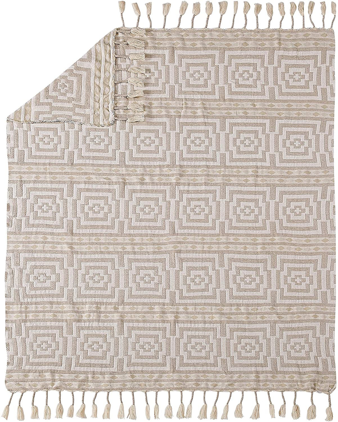 Throw Off/White Geometric Bohemian Eclectic Cotton Blend - Diamond Home USA