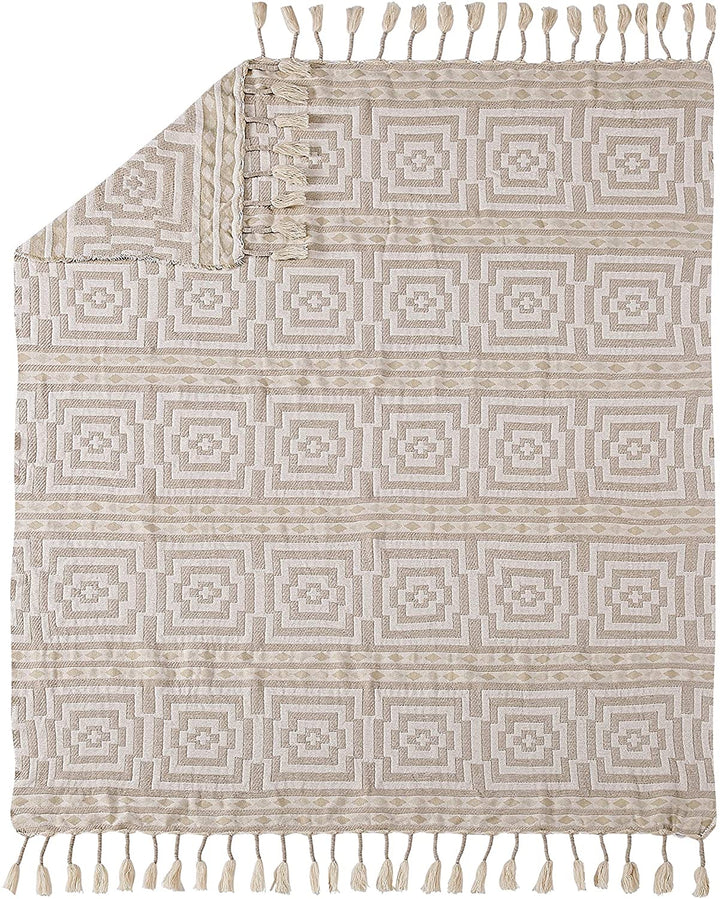 Throw Off/White Geometric Bohemian Eclectic Cotton Blend - Diamond Home USA