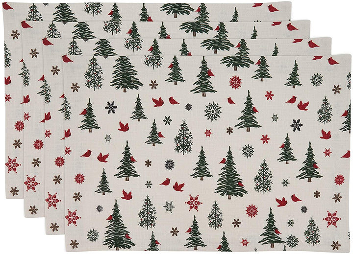MISC Holiday Placemats Christmas Tree Snowflakes Design Off White Cotton