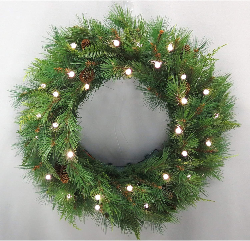 30" Mixed Mountain B/o Wreath W/Warm White Led Lights - Diamond Home USA