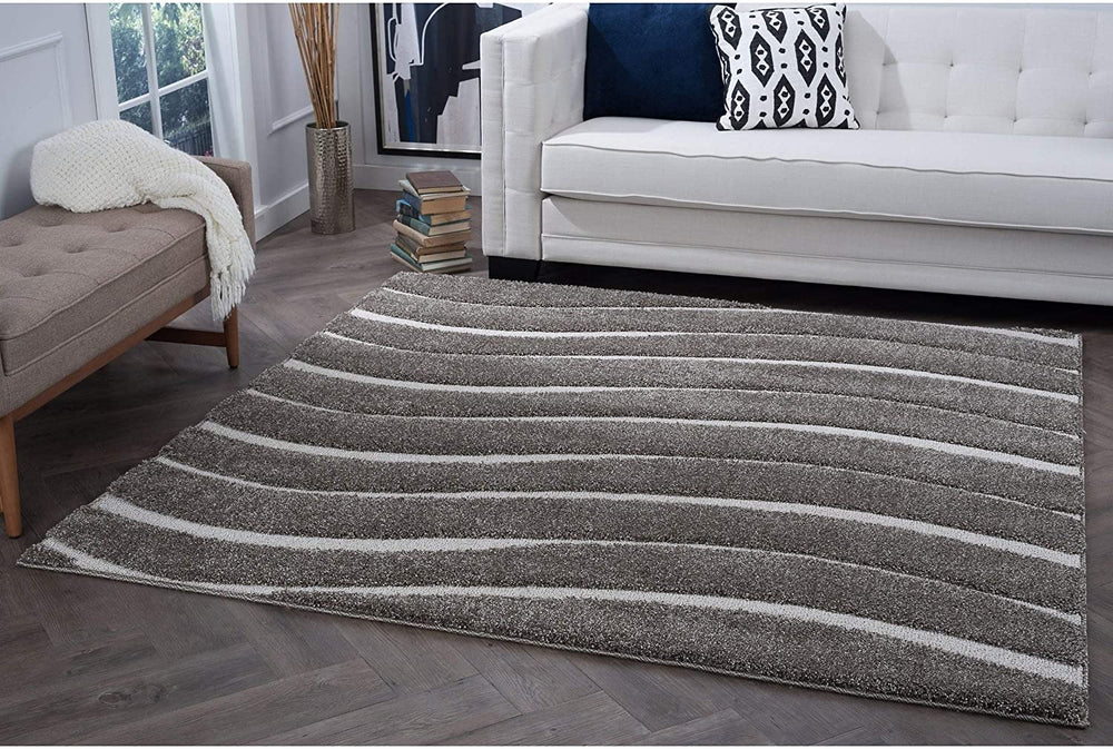 MISC Shag Contemporary Stripe Square Area Rug 3'11 X Grey Chevron Geometric Bohemian Eclectic Industrial Jute Polypropylene Latex Free Pet Friendly