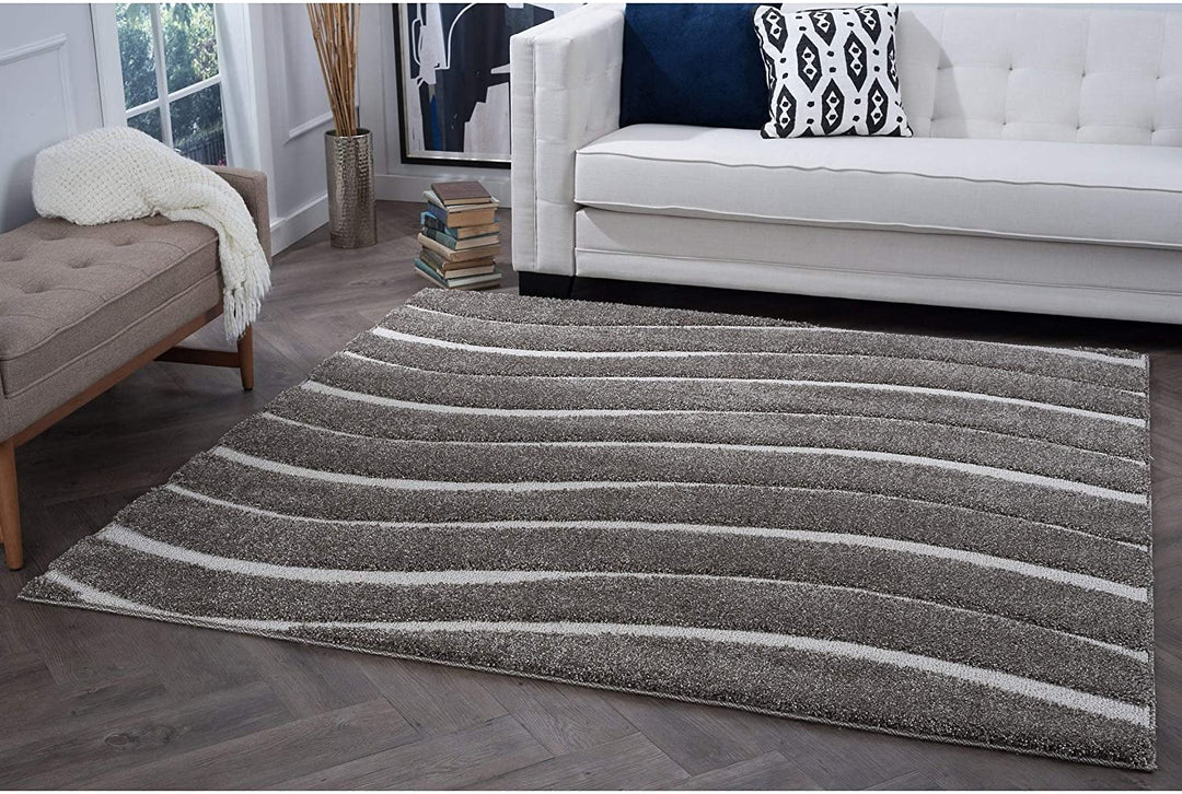 MISC Shag Contemporary Stripe Square Area Rug 3'11 X Grey Chevron Geometric Bohemian Eclectic Industrial Jute Polypropylene Latex Free Pet Friendly