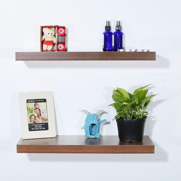 Set 2 Modern Contemporary Jd Walnut Floating Shelf 9 2523 621 5 Inches Brown Mid Century MDF Wood Natural Finish Includes Hardware Storage - Diamond Home USA