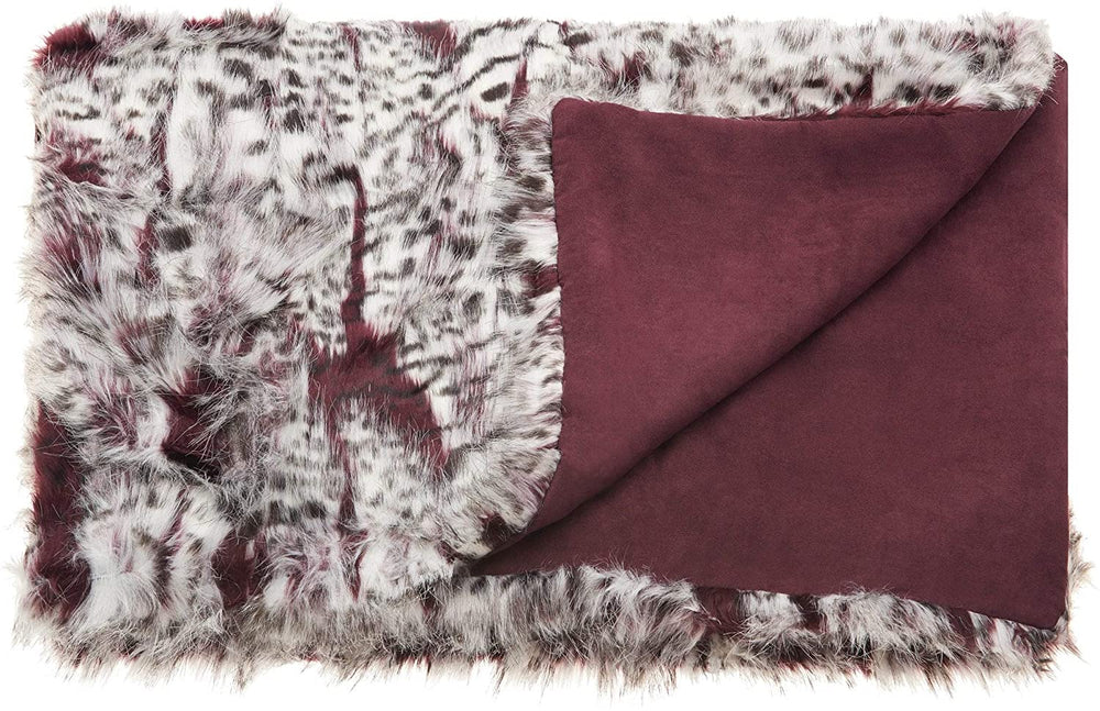 Fur Burgandy/Ivory Throw Blanket (50" X 70") Red Solid Color Acrylic Single - Diamond Home USA