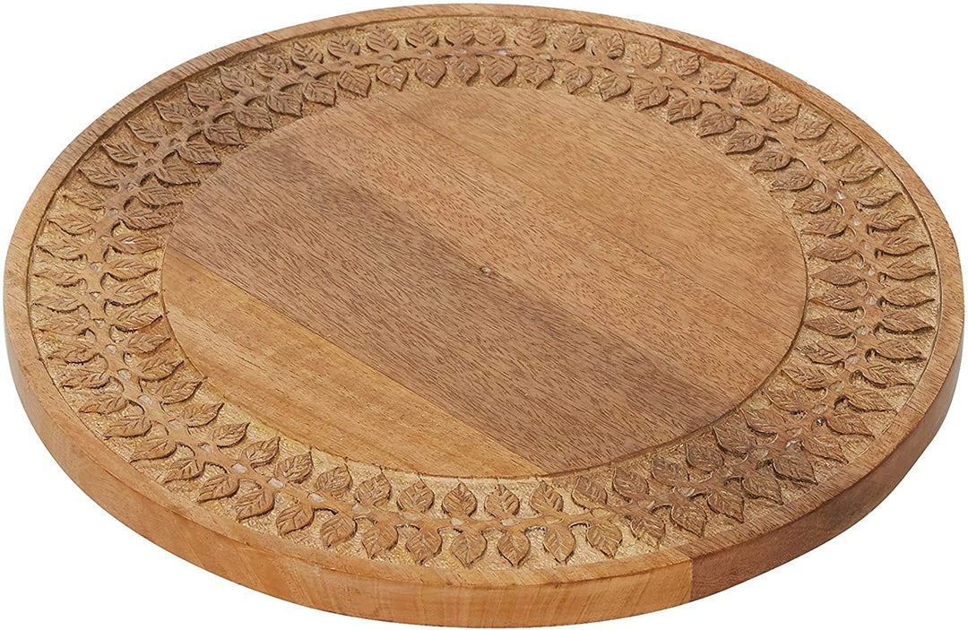 Wooden Lazy Cake Stand Round Carvings 15" Brown 15 X