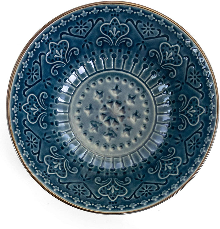 Deep Ocean Mandala 16 Piece Round Stoneware Dinnerware Set Blue Textured Casual Microwave Safe - Diamond Home USA