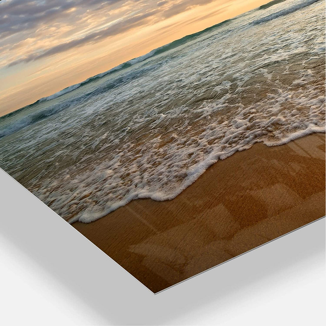 Bright Cloudy Sunset Calm Ocean Contemporary Seascape Metal Wall at 36wx28h Blue White Modern Nautical Coastal - Diamond Home USA