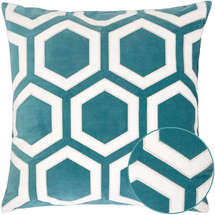 Applique Velvet 20" Square Decorative Throw Pillow Green Embroidered One